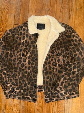R13 Leopard Sky Trucker Jacket Sherpa lining made in Italy size Large